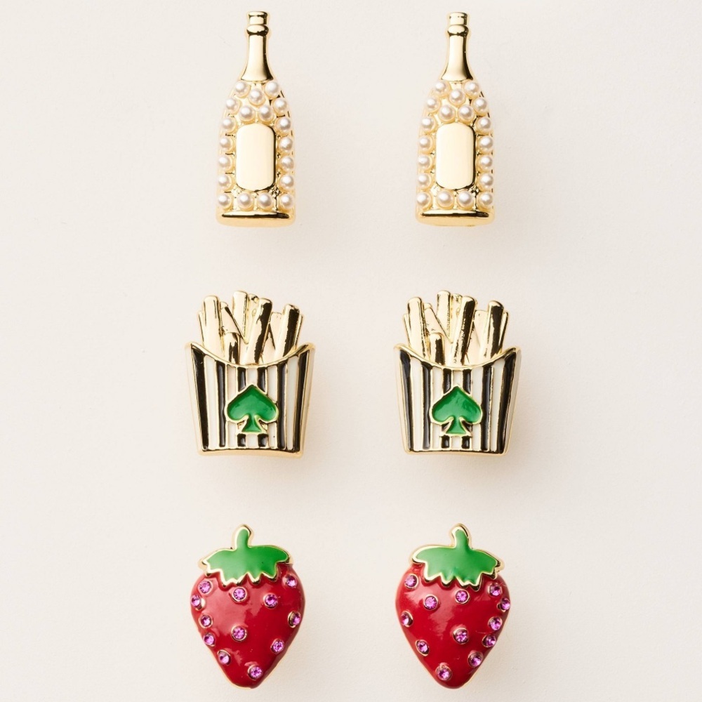 Kate Spade NY X Target Mixed French Fry Strawberry Novelty Stud Earrings 3pk